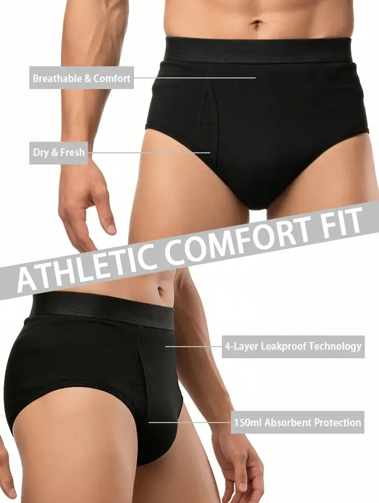 Men's Cotton Incontinence Underwear Physiological Boxer Briefs Four-Layer High Absorption and Leak-Proof Boxer Briefs for Mens