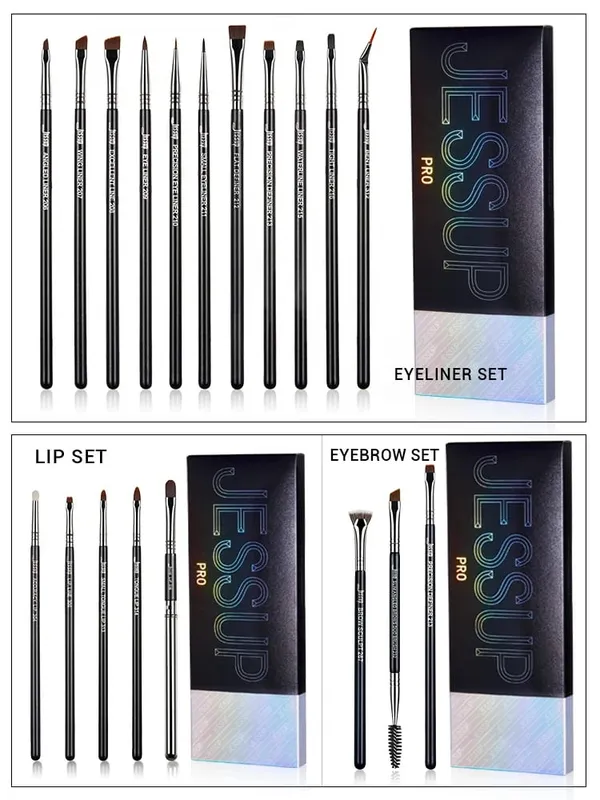 Jessup 眉刷套裝 3 件組專業眉刷合成眉型/細長平角眉刷/精準定型器 T326