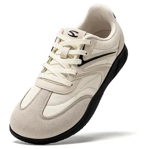 Barefoot Wide Width Shoes Unisex Artificial Leather Minimalist Sneakers Lace-Up Retro Walking Shoes for Women Men
