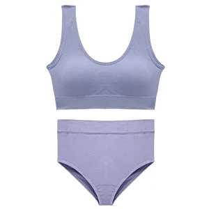 Conjunto de roupa íntima esportiva feminina plus size sem costura sutiã superior acolchoado confortável lingerie sólida terno