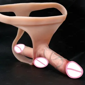 Dildo Tali Berkepala Ganda untuk Pasangan Penis Realistis Silikon Dapat Dipakai Celana Dildo Kontol BDSM Mainan Seks Wanita