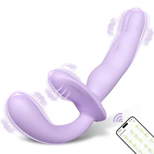 Kontrol Aplikasi Penggetar Ujung Ganda untuk Wanita G-spot Penis Dildo Dapat Dilepas Vagina Bergetar Mainan Seks Dewasa untuk Pasangan Lesbian