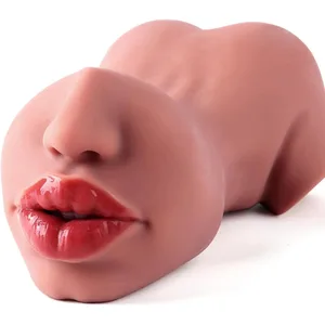 1 stk dobbeltsidig mannlig onani sexleketøy med realistiske sexy fyldige lepper Pocket Stroker leke med munn tunge og teksturert vagina