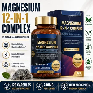 Complexe de magnésium 700 mg Supplément de magnésium 12 en 1 avec glycinate citrate oxyde de malate taurate aspartate orotate de magnésium