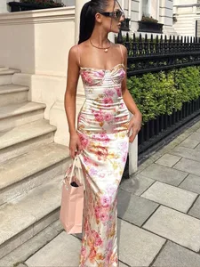 Suninheart Summer Spaghetti Strap Blomstertryk Festkjoler Elegant Maxi Bodycon Bryllupsgæsteferiekjole Ny i kjole 2023