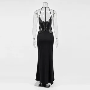 Tossy femmes licou dos nu moulante Maxi robe dos ouvert Spaghetti sangle or anneau robe de soirée été plage longue robe