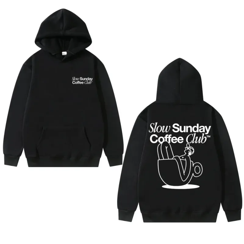 Unisex Slow Sunday Coffee Club Hoodie Pullover Funny Meme Vintage Casual Streetwear Sweatshirt, Available ang Maraming Kulay