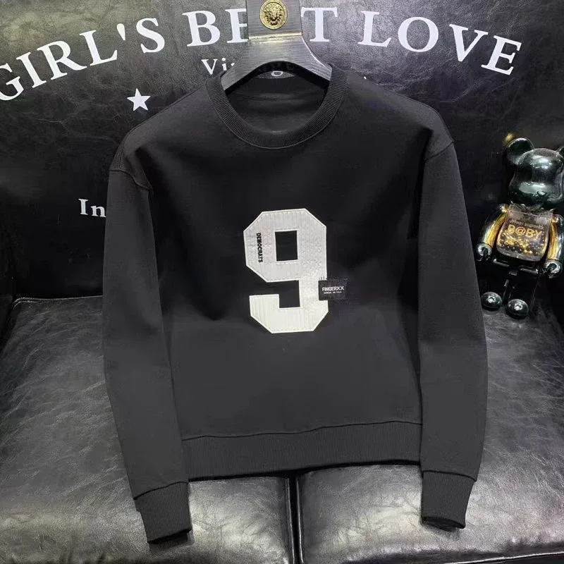 Sweter Longgar Kasual Pria Trendi Sederhana Trendi Musim Semi Musim Gugur Pakaian Jalanan Y2K Pullover Lengan Panjang Leher Bulat Hoodie Longgar Pria