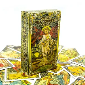 Golden Art Nouveau Tarot 78‑Card Deck Art Nouveau விண்டேஜ் ஸ்டைல் ​​டாரட் கார்டுகள் கணிப்பு அதிர்ஷ்டம்-சொல்லும் பலகை விளையாட்டு அட்டை விளையாட்டு