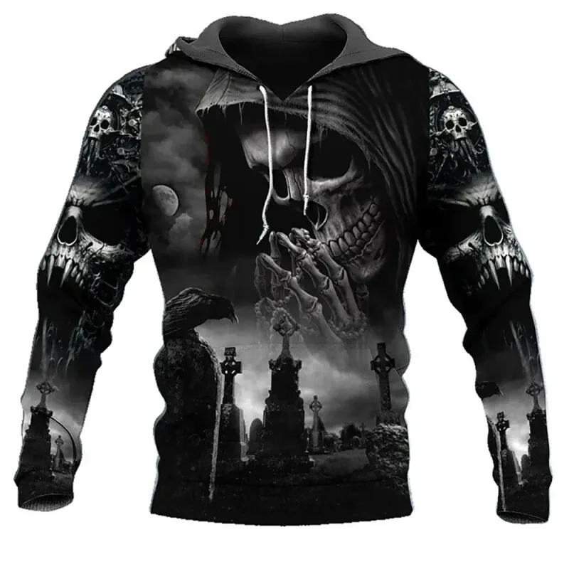 Sweat à capuche Vintage imprimé crâne 3D pour hommes/femmes, décontracté, à la mode, pull-over surdimensionné, unisexe, manteau, 2026
