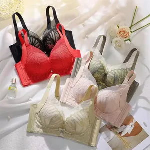 Soutien-gorge Push-up en dentelle brodée pour femmes, Lingerie Anti-affaissement réglable et respirante, sans bonnet vide pour un confort de soutien