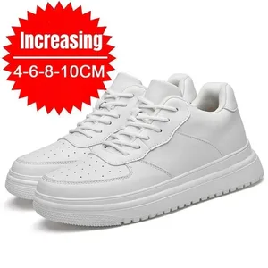New Height Increasing Shoes for Men 10cm Invisible Elevator Sneakers White Leathe Sport Zapatillas De Hombre Big Size 46