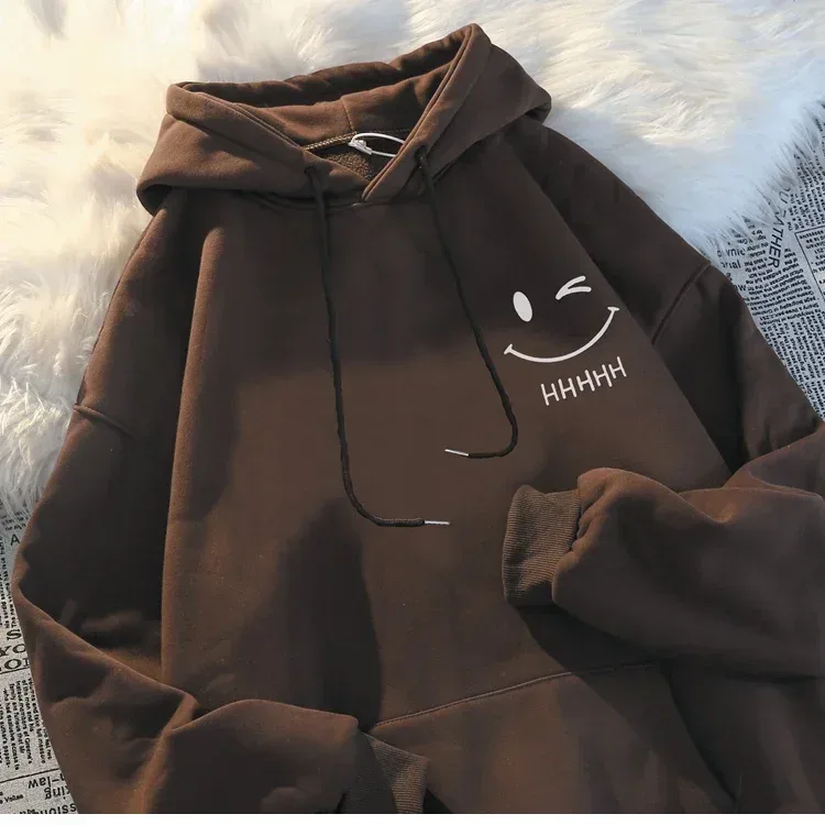 Panglalaking Nakangiting Mukha Nakakatawang Fashion Couple Hooded Sweater American Heavyweight Loose Thickened Cashmere Boys' Hoodie Pullover Top