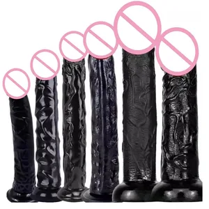 Realistisk svart dildo Billig 6 storlekar Sugkopp Penis Butt Plug Long Dick G Spot Anal Vagina Masturbator Vuxen Sexleksak för Kvinna