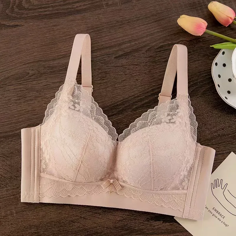 Sexy, mit Spitze verdickter Push-up-BH für kleine Brüste, Anti-Durchhängen, verstellbar, bequem, drahtlos, Dessous