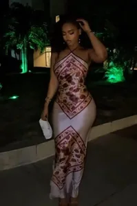 Chic Elegant Satin Kjole Blomsterprint Slank Bodycon Kvinder Kjoler Aftenfest Bryllupsgæst Sommer Streetwear