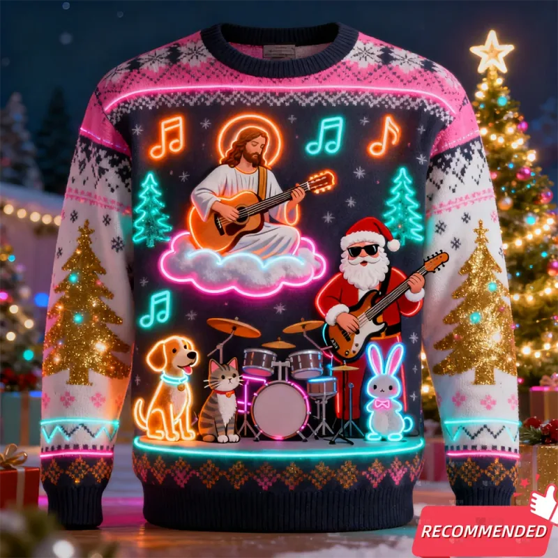 Pekeng Neon Light 3D Printed Ugly Xmas Sweater Para sa Babae Mga Damit ng Lalaki Maligayang Pasko Snowman Nakakatawa Santa Jesus Pullovers Tracksuit