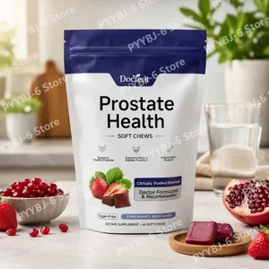 Docteat Měkké žvýkačky pro zdraví prostaty 60krát denně podpora s příchutí granátového jablka a bobulí bez cukru s extraktem z Reishi, zinkem a vitamínem C