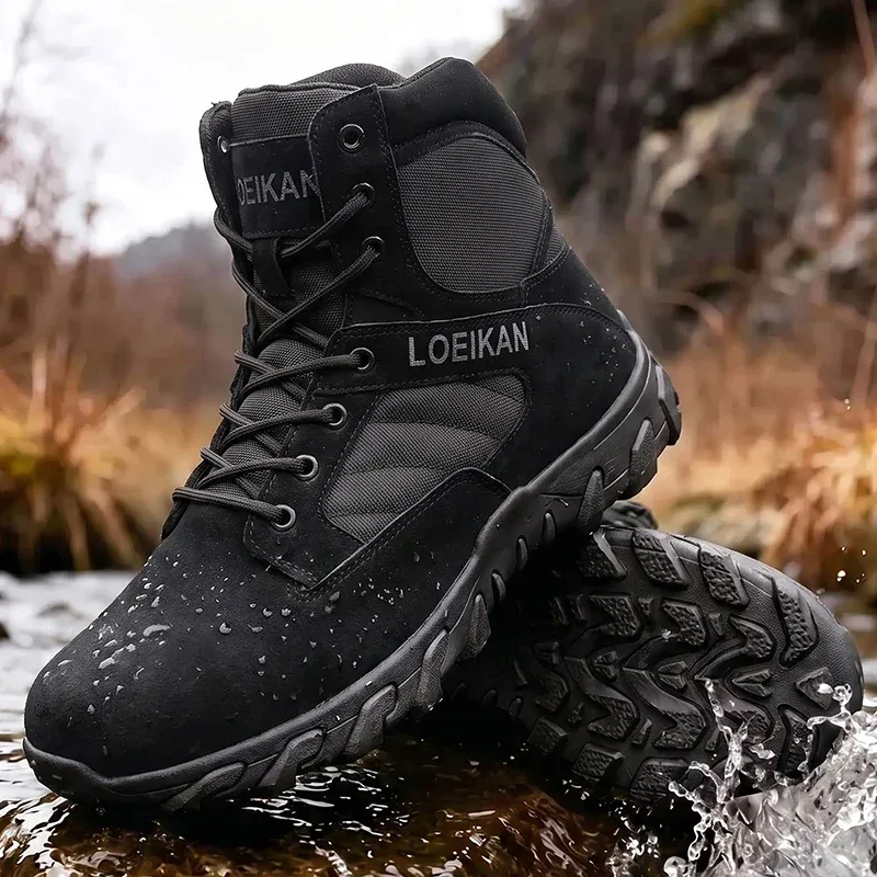 Men's Tactical Combat Boots Suede & Mesh Upper Lace‑up Anti‑slip Thick Sole Male High‑top Boots For Hiking Outdoor Activities — image 2