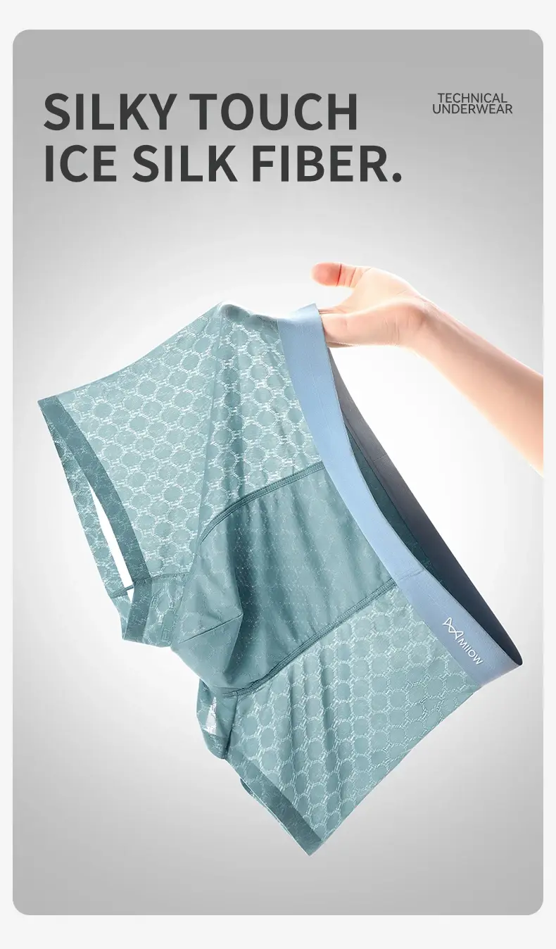 MiiOW 3 Chiếc Liền Mạch Ice Silk Nam Quần Lót Boxer Mùa Hè Lưới Thoáng Khí Quần Lót Nam Kháng Khuẩn Quần Lót Nam Võ Sĩ Quần Đùi