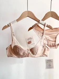 Set Pakaian Dalam Renda Berwayar Lembut Wanita Cawan Nipis Tekan Ke Atas Sut Seluar Dalam Seluar Dalam Bernafas Untuk Dada Kecil 32‑38 Seluar Dalam Harian