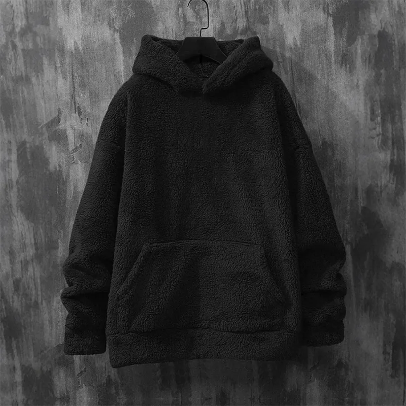 Fialové pánské mikiny Coral Fleece Designer Vintage Novinka mikina s kapucí 2026 Nové zimní teplé pulovry korejského stylu pro muže