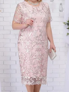 4xl 5xl Plus Size sommerkjoler til Bryllupsgæst Kvinders Kortærmede Blonde Blomster Elegante Bodycon Formelle festkjoler