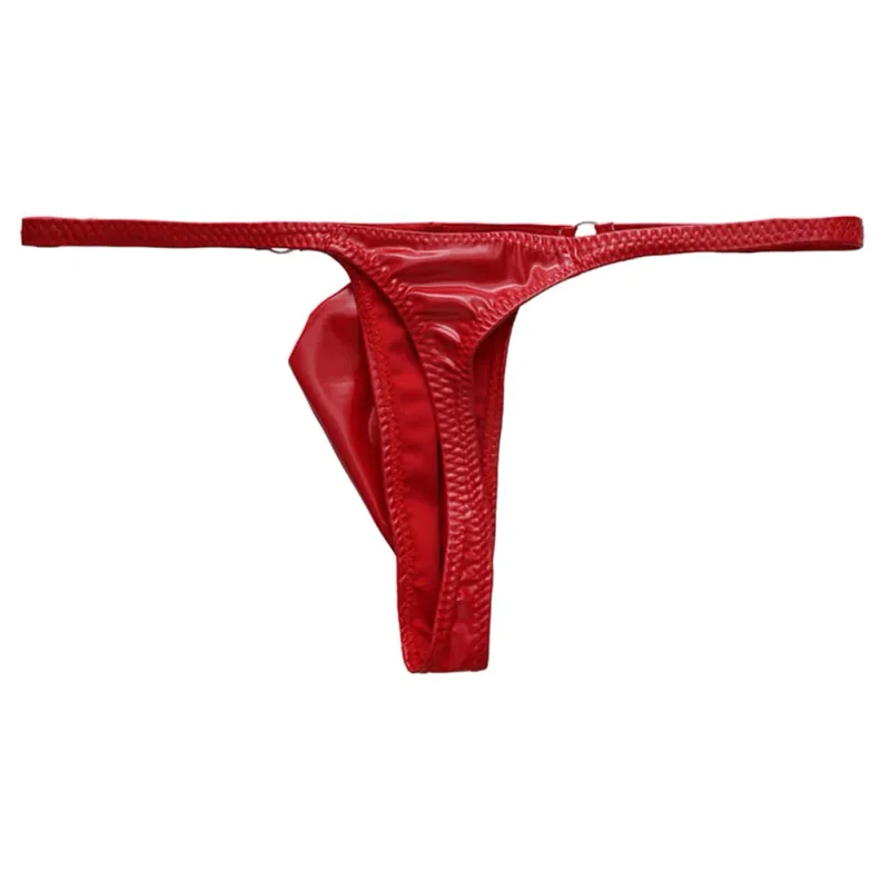 1pc Mannen Glanzend Lederen Taille Met Metalen Ring G-strings Thongs Gay Ardennen Pouch Lage Taille Rekbaar ondergoed Butt-Bloot Sexy