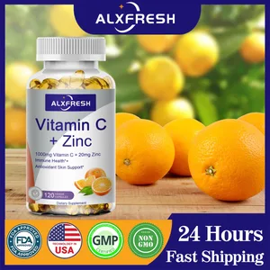 Alxfresh C-vitamin 1000mg med zink 20mg | Vitamin kosttilskud | Ikke-GMO og glutenfri vegansk | til immunstøttehætter