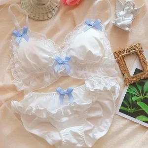 Lolita conjunto de sutiã e calcinha fofo para meninas, roupa íntima para dormir, doce kawaii, renda confortável, conjunto de sutiã, lingerie adorável