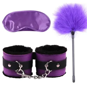 Sex Toys For Women Bdsm Set Sexy Leather Plush Sex Toys Bondage Kit Handcuffs Feather Blindfold Fetish Flirt Goods For Adults
