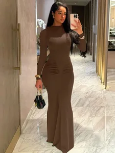 Hugcitar Efterår Solid Langærmet Draperet Sexet Bodycon Maxi Gallakjole Kvinder Mode Y2K Outfits Aften Fest Festival Club