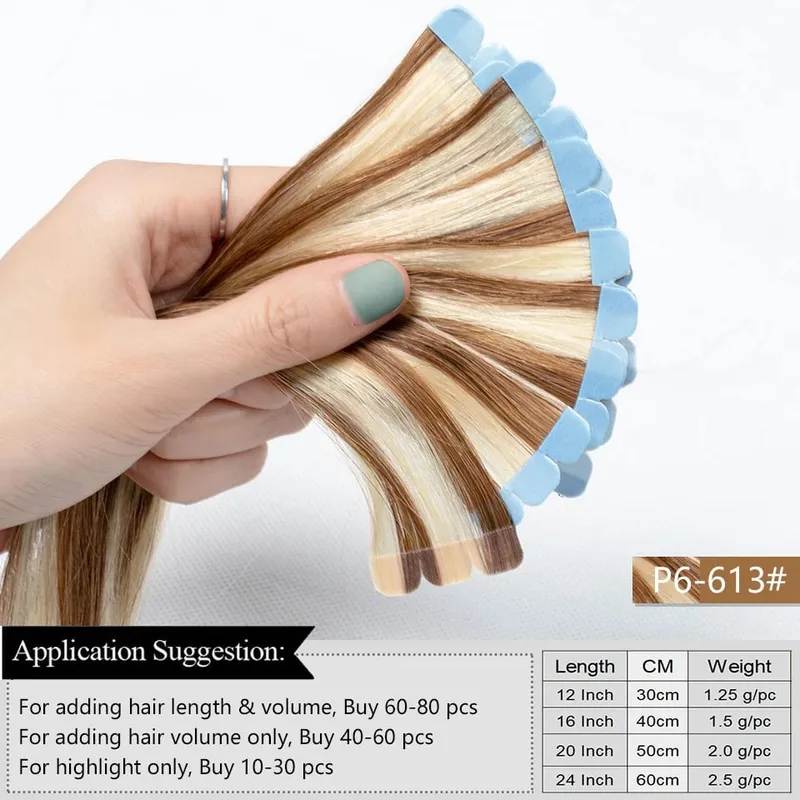 Women's Human Hair Extensions Tape-In Hairpieces No Glue Needed Double Weft Tape Tape-Ins with Natural Volume & Length