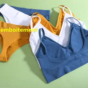 Bielizna damska BieliznaSexy Sport BralettBezszwowy biustonosz z niską talią TraceThong sportowy dwuczęściowy biustonosz odzież damska krótkie komplety