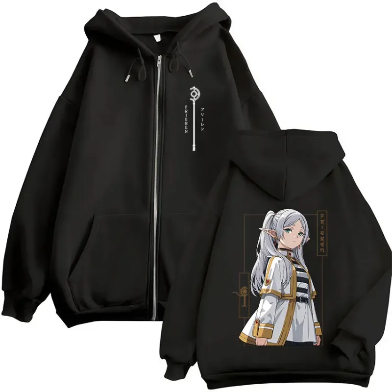Anime frieren: além do fim da jornada zíper hoodies roupas masculinas femininas moda harajuku zip up moletom com capuz jaquetas casacos