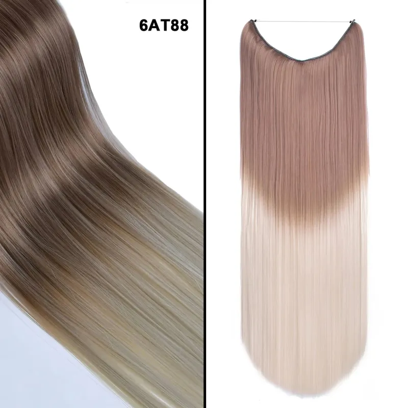 Jeedou Invisible Hair Extension Multi Color Ombre Wire One Piece Straight Wavy Synthetic Heat Resistant Hairpiece for Women