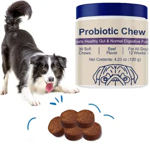 Kunyah Probiotik untuk Anjing Mendukung Kesehatan Usus Diare Sesekali Kesehatan Pencernaan & Alergi Musiman - 30 Kunyah Lembut