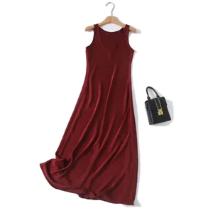 Elegant Backless Round Neck Long Dress Women's Fashion Minimalist Style Draped Polyester Fiber Sleeveless Skirt City Commute
