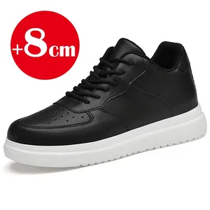 2026 New Height Increasing Shoes for Men 8cm Invisible Elevator Sneakers White Leathe Sport Zapatillas De Hombre Big Size 46
