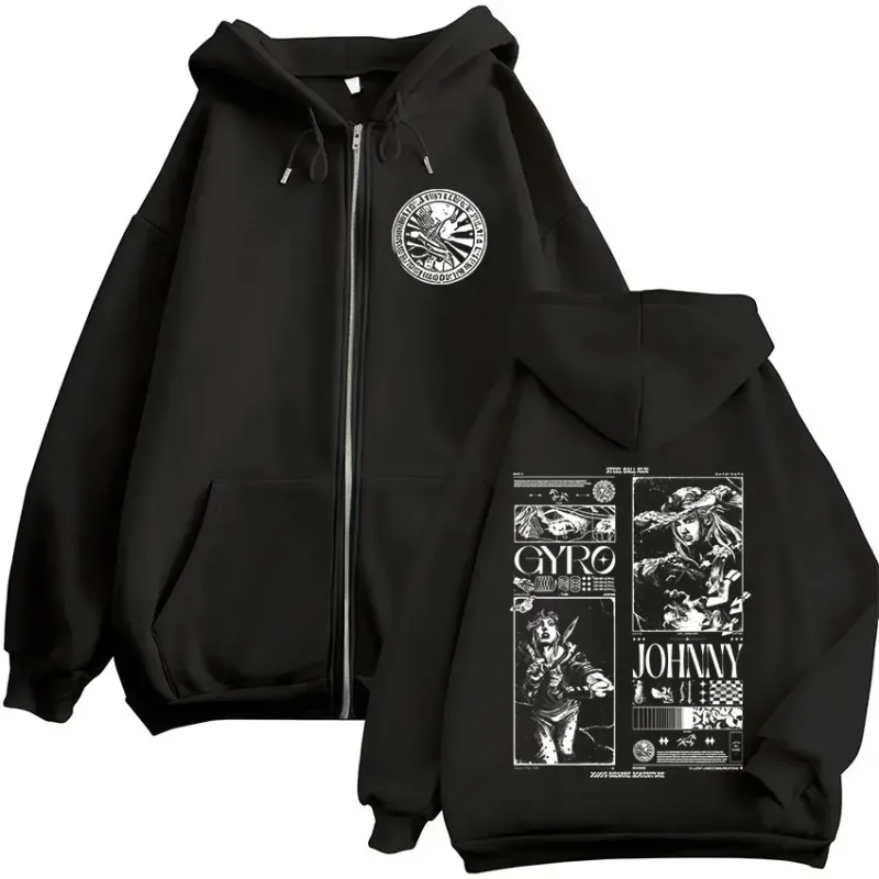Anime jojo bizarre aventura bola de aço correr zíper hoodies das mulheres dos homens zip up moletom com capuz jaquetas vintage casacos streetwear