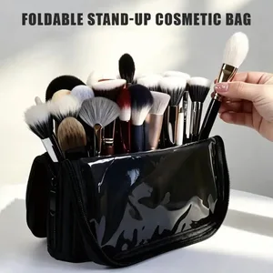 1 stk sammenleggbar makeup artist oppbevaring makeup børster veske Stående makeup børster oppbevaringspose med justerbare skillevegger+~