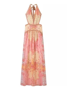 Robe dos nu imprimé Floral pour femmes, Chic, col en v, sans manches, dos nu, cintrée à la taille, Maxi, Robes de vacances, nouvelle collection été 2026