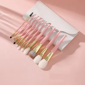 10pcs Pink Makeup Brushes Eyeshadow Brush Blush Liquid Foundation BB Cream Brushes Goat Hair Make Up Brushes Bag Cosmetic Tools