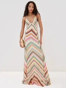 Robe longue imprimée Sexy, col en V, col licou, pour femmes, nouvelle mode d'été, sans manches, dos nu, Slim, soirée en boîte de nuit