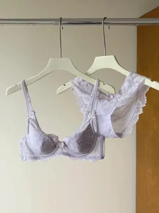 Soutien-gorge en dentelle violette pour femmes, broderie française Sexy, à armatures douces, minimiseur, Push Up, Anti-affaissement, Lingerie, brassière 32 à 38