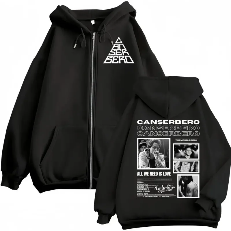 Canserbero All We Need Is Love Muerte Vida Merch Zipper Hoodie Herrenmode Hip Hop Zip Up Sweatshirts Lässige Fleecepullover
