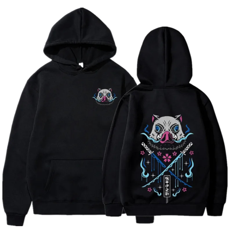 Inosuke anime hoodies das mulheres dos homens kimetsu não yaiba kawaii manga sweatshirts gótico harajuku com capuz pulôver casual streetwear