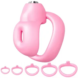 Conjunto de gaiola de castidade para pênis masculino, mini gaiola de castidade pequena com 5 anéis penianos, bondage, escravo, brinquedo sexual para homens