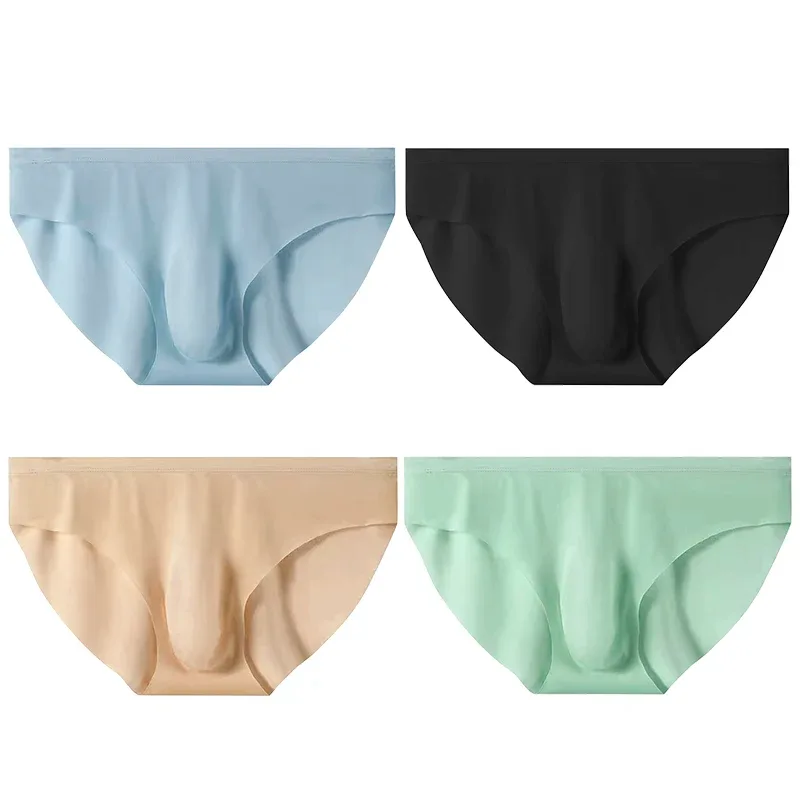 Slips d'été en soie glacée pour hommes, 4 pièces, transparents, sans couture, Sexy, séchage rapide, sous-vêtements respirants, culottes Ultra-fines