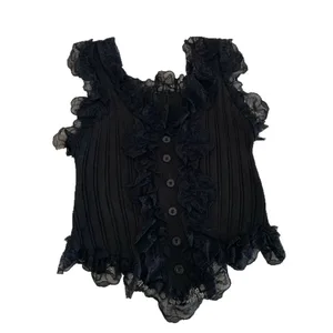 Söpö Y2k Pitsineulottu Crop Top Tank Korean Style Naisten neulottu liivi aluspaita Makea Hihaton Camisole Summer